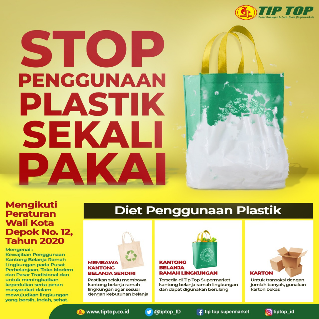 Pengurangan Penggunaan Kantong Belanja Plastik Tip Top Supermarket Depok